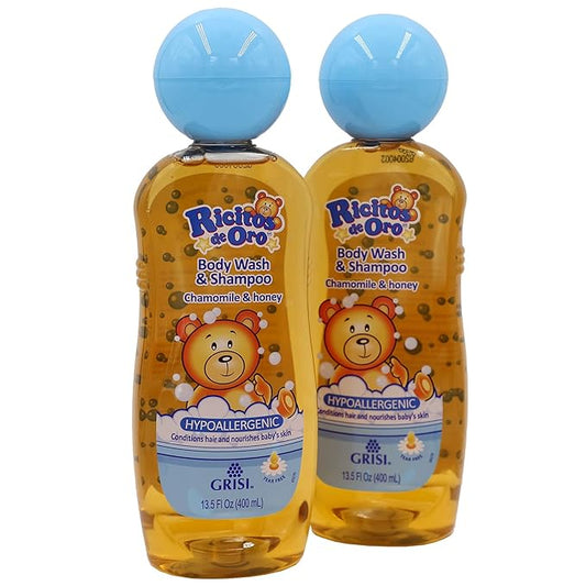 Ricitos de Oro 2-in-1 Baby Hair and Body Wash, Hypoallergenic Tear Free Body Wash and Shampoo with Chamomile and Honey 2-Pack of 13.5 FL 2 Bottles.