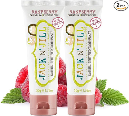 Jack N' Jill Natural Toddler Toothpaste for Baby, Kids and Infants 6 Months & Up, Fluoride Free Training Toothpaste for Toddlers 1-3 (1.76 Fl Oz (Pack of 2), Raspberry)