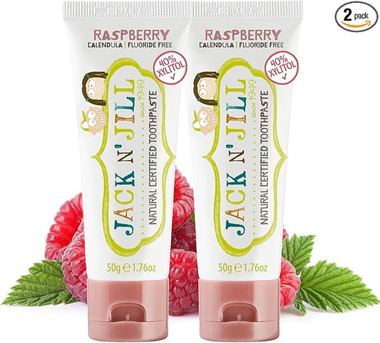 Jack N' Jill Natural Toddler Toothpaste for Baby, Kids and Infants 6 Months & Up, Fluoride Free Training Toothpaste for Toddlers 1-3 (1.76 Fl Oz (Pack of 2), Raspberry)