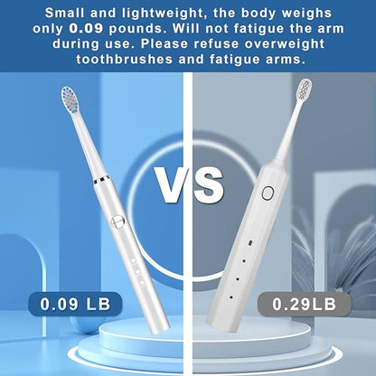Electric Toothbrush, with 8 Replacement Brush Heads and 1 Travel Box,Sonic Toothbrush for Adults and Kids,Portable Rechargeable Toothbrush for Travel (White)