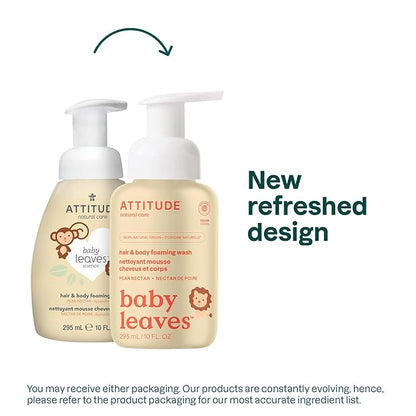 ATTITUDE 2-in-1 Hair and Body Foaming Baby Wash, EWG Verified Shampoo Soap 10 Fl