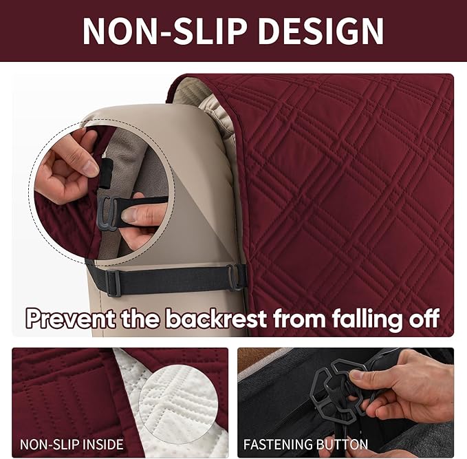 Easehomey Waterproof Loveseat Recliner Cover,Non Slip Reclining Couch Covers for 2 Seat,Dog Chair Cover Furniture Protector Washable Chair Cover with Pocket for Kids,Pets,Dogs(Wine Red,2Seat)