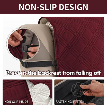 Easehomey Waterproof Loveseat Recliner Cover,Non Slip Reclining Couch Covers for 2 Seat,Dog Chair Cover Furniture Protector Washable Chair Cover with Pocket for Kids,Pets,Dogs(Wine Red,2Seat)