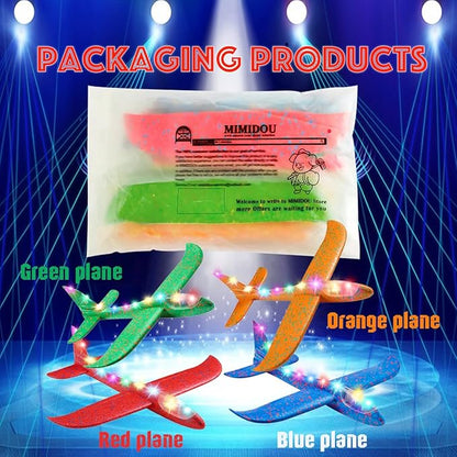 MIMIDOU 4 Pack Flashing Glider Plane, Illuminated colored led lights can play at night 2 flight