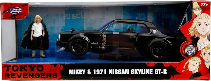 Tokyo Revengers 1:24 1971 Nissan Skyline GT-R Die-Cast Car & 2.75" Mikey Figure, Toys for Kids and Adults