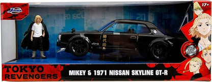 Tokyo Revengers 1:24 1971 Nissan Skyline GT-R Die-Cast Car & 2.75" Mikey Figure, Toys for Kids and Adults