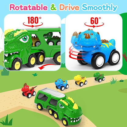 Toys for 1 2 3 4 Year Old Boy Girl, 5 in 1 Toy Trucks for Boys Age 2-3 with 4 Dinosaur Toy Cars for Toddlers 1-3