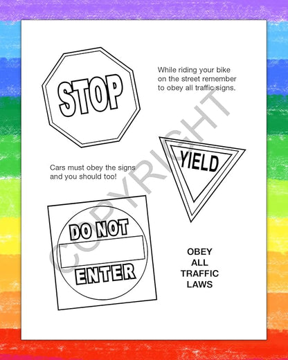 ZOCO - Bike Safety - Educational Coloring Books (25 Bulk Pack, with Crayons) - Bicycle Rules, Road, Helmet Safety - Games, Puzzles, Activities for Kids