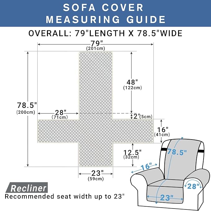 XINEAGE Water Resistant Recliner Cover, Nonslip Recliner Chair Covers for Reclining Chair with Pockets, Quilted Thick Recliner Slipcovers for Pets and Kids (Recliner Chair, Coffee)