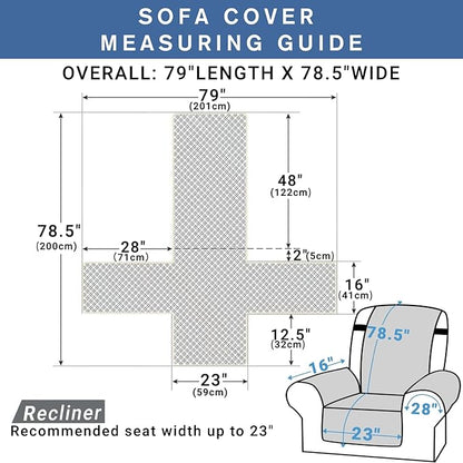 XINEAGE Water Resistant Recliner Cover, Nonslip Recliner Chair Covers for Reclining Chair with Pockets, Quilted Thick Recliner Slipcovers for Pets and Kids (Recliner Chair, Coffee)