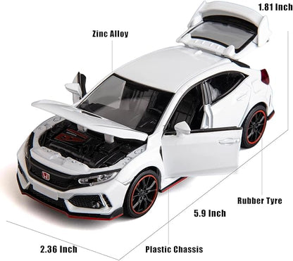 Compatible for 1:32 Diecasting Alloy Honda Civic Type-R Car Model Toy Car，Pull Back Alloy Car with Lights and Sound, Open Door for Kids Gift 3-5,Children‘s Gift