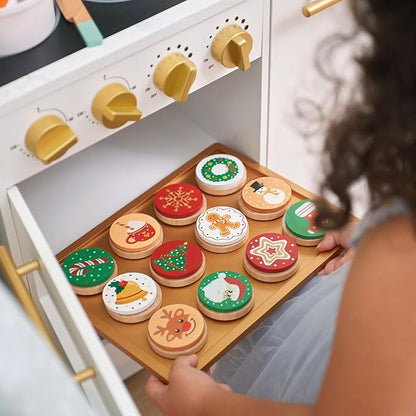 Teamson Kids Cuttable Christmas Cookie Play Wooden Food Set with Sliceable Cookies, Decorations, and Cookie Sheet - for 3 yrs. and up - Multi