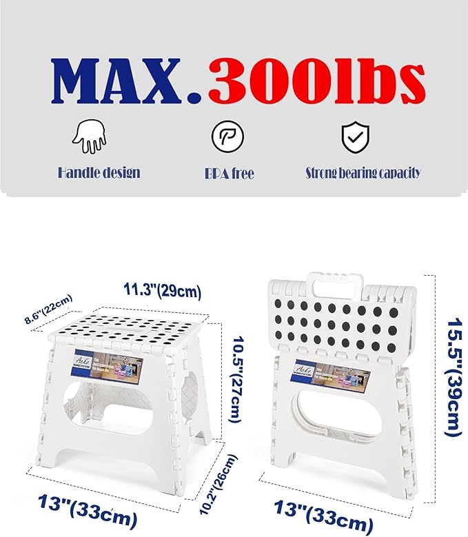 Acko 12pack Folding Step Stool Lightweight Plastic Step Stool - 11 inch Foldable Step Stool for Adults,Non Slip Folding Stools for Kitchen Bathroom Bedroom White