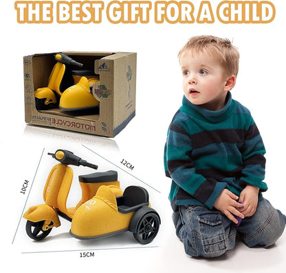 Kids Ride-On Motorcycle with Side Car - Eco-Friendly Straw Material, Push and Pull Toy for 1-3 Year Olds 3-5