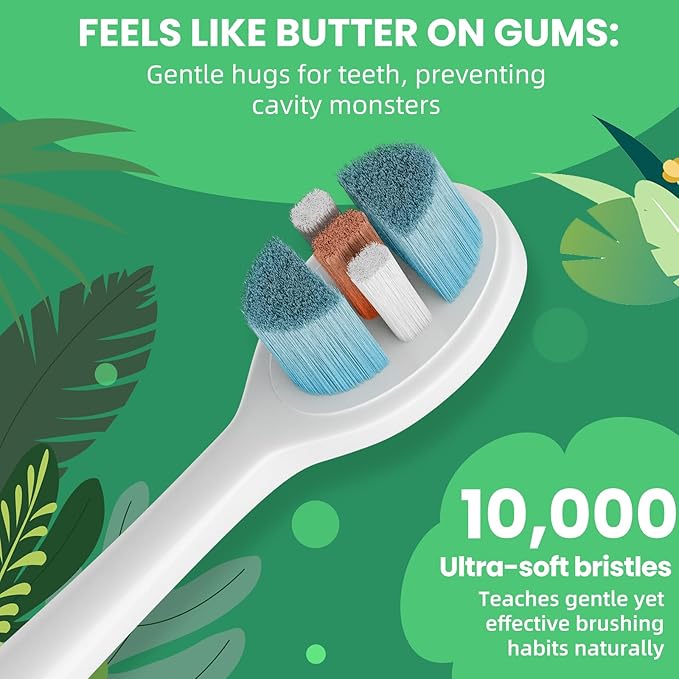 Kids Manual Toothbrush, Extra Soft Bristle Toddler Toothbrush with 10000 Bristles, Kids Travel Toothbrush Designed for Delicate Teeth & Gums for Children 2-7 Years (Light Green)