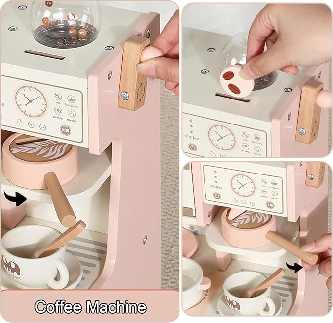 Wooden Play Kitchen for Kids, Pretend Kitchen Playset with Coffee Maker, Oven, Microwave, Cookware Accessories, Play Sink, Mini Toy Kitchen Set,Christmas Birthday Gift for Toddler Boys Girls