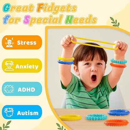 Stretchy Sensory Fidget Toys for Kids: 4 Pack Wearable Fidget Bracelets | Calming Toys for Autism Children ADHD Special Needs | Quiet Travel Toys for Toddlers Boys Girls | Fidgets for Hand