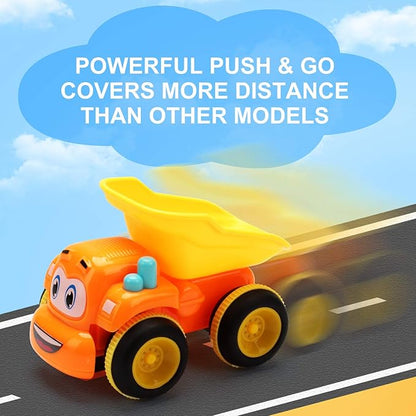 Toys for a 2 Year Old Boy - 3 Friction Powered Trucks for 2+ Year Old Boys, Push & Go Cars Cartoon Construction Vehicle Set