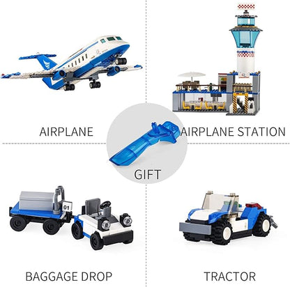 QLT QIAOLETONG City Airplane Station Building Kits Toys,STEM Building Sets for Kids, with Helicopter/Airport/Passenger/Lorry Truck/Car, Best Gift for 6-12 Boys Girls (582 Pieces)