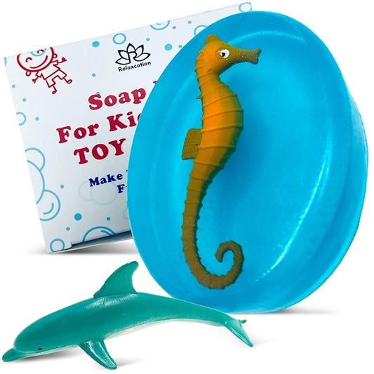 Relaxcation Soap Bar For Kids with Toy SEA ANIMALS Inside - Sweet SEA SHARK Scent and Blue Color of a bar