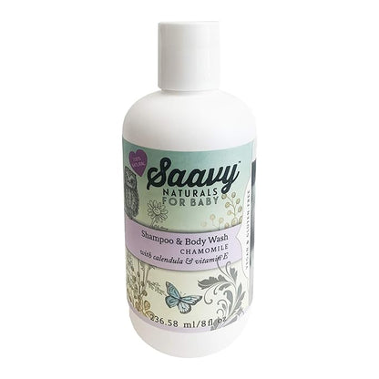 Saavy Naturals Organic Chamomile Baby Shampoo and Body Wash Set, Calendula and Vitamine E 8oz Per