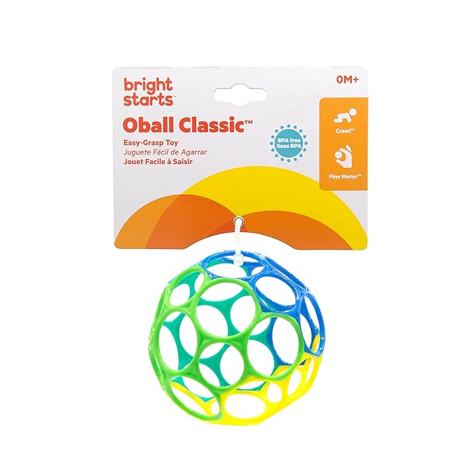 Bright Starts Oball Easy Grasp Classic Ball Infant Toy in Blue/Green, Age Newborn and up 4 Inches
