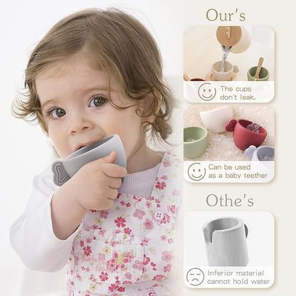 Wooden Tea Set for Little Girls, Enchanting Tea Party Set Silicone Tea Set Teapot Cups Carrying Scoop Kids Kitchen Accessories Toys Toddler Tea Set Girls Gift