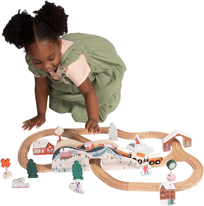 Manhattan Toy Alpine Express 49-Piece Wooden Toy Train Set 3 Years