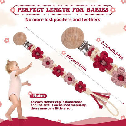 Pacifier Clip for Boys Girls Floral Daisy Macrame Baby Paci (1pack:Red Daisy)