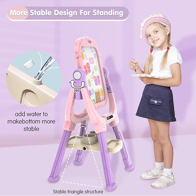 Victostar Easel for Kids, Rotatable Double Sided Adjustable Standing Art Easel with Drawing & Writing Accessories for Kids Boys and Girls