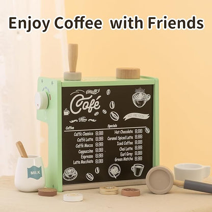 Wooden Coffee Maker Set with Accessories, 2 in 1 Toy Coffee Machine and Shop, Kitchen Pretend Play Toy for Kids Ages 3 Years and Up – FSC Certified