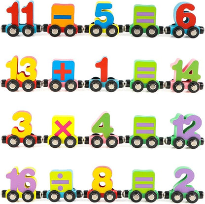 Wondertoys 27 PCS Wooden Train Set Toy Wooden Magnetic Number 1 Engine