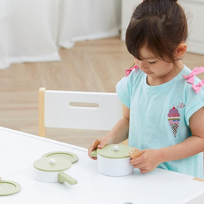 Teamson Kids - Little Chef Frankfurt Wooden Cookware Play Kitchen Accessories for Toddler Boys and Girls, Cookware Set Includes Utensils, Pots, Pans, Plates