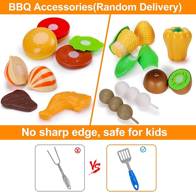 Kids Play Food Grill with Pretend Smoke Sound Light Kitchen 2 3 4 5 6 Year 4-8 Birthday