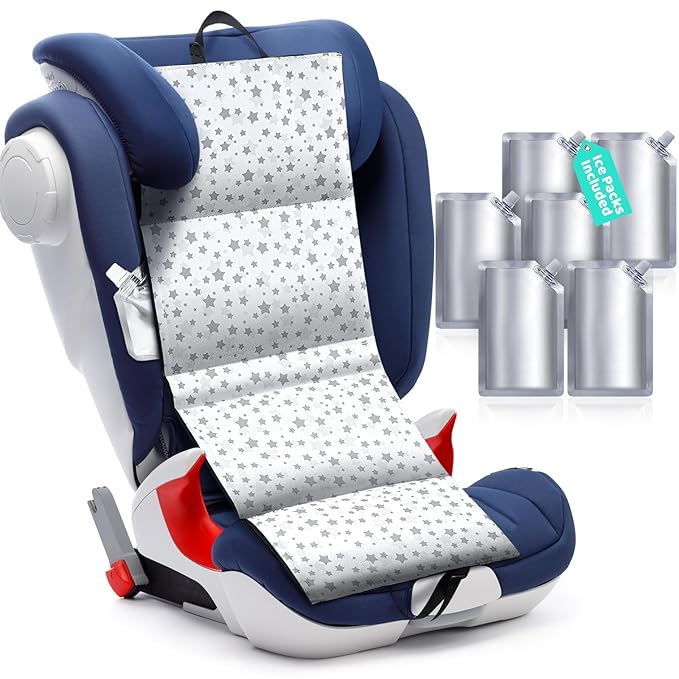 Car Seat Cooling Pad for Babies, Toddlers, Infants, and Kids, Carseat Cooler Pad with 6 Removable Insulated Ice Packs, Washable, Easy to Clean, for Summer Sun and Heat Cover Protector
