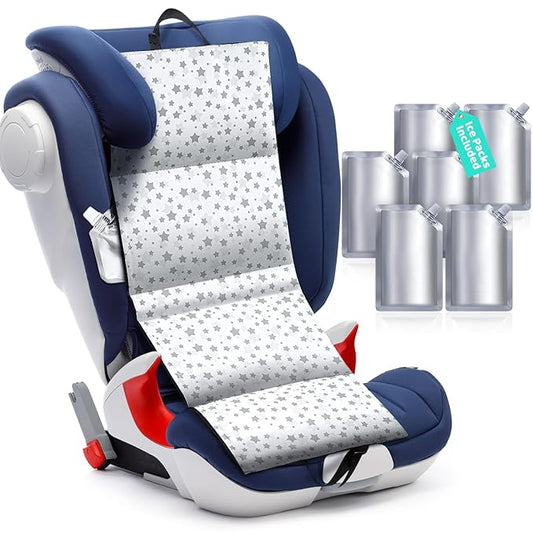Car Seat Cooling Pad for Babies, Toddlers, Infants, and Kids, Carseat Cooler Pad with 6 Removable Insulated Ice Packs, Washable, Easy to Clean, for Summer Sun and Heat Cover Protector
