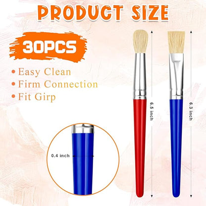 YGAOHF 30 Pcs Paint Brushes for Kids - Colorful Kids Paint Brushes Big Chubby Toddler Paint Brushes, Easy to Clean & Grip Round Flat Preschool Paint Brushes for Acrylic Washable Paint