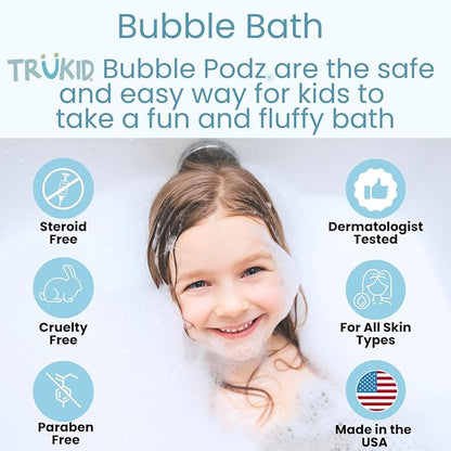 TruKid Bubble Podz Bubble Bath for Baby & Kids, Gentle Refreshing Bath Bomb for Sensitive Skin 7 for (60 Podz)