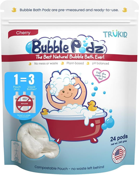 TruKid Bubble Podz Bubble Bath for Baby & Kids, Gentle Refreshing Bath Bomb for Sensitive Skin 7 for (24 Podz)