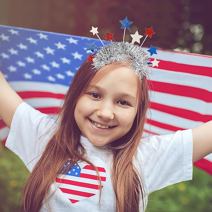 4th of July Decorations Headband - 1Pcs Glitter Red Blue