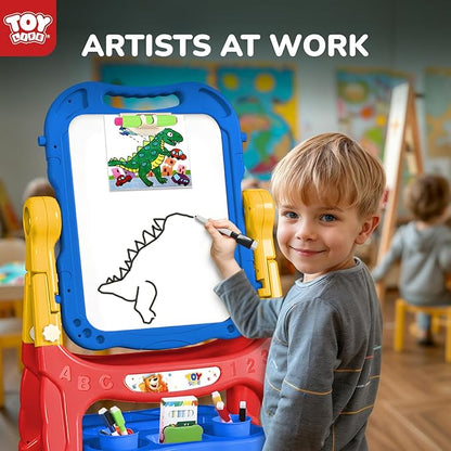 TOY Life Easel for Kids Art Easel for Toddler Easel - 4in1 Double-Sided Large Magnetic Board Kids Chalkboard Easel Drawing White Board for Kids Magnetic Letters & Numbers Birthday Gifts for Kids