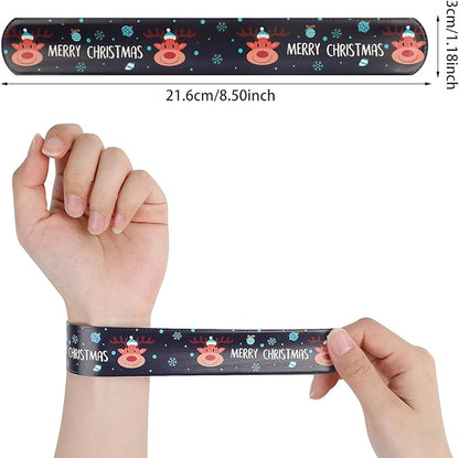 CCINEE 48Pcs Christmas Slap Bracelets，Xmas Snowflake Slap Wristbands Assorted Christmas Theme Pattern Snap Wristbands for Kids Christmas Frozen Party Favors Gift Bag Filler