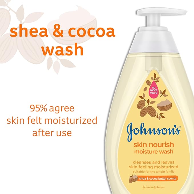 Johnson's Baby Skin Nourishing Moisture Baby Body Wash with Shea & Cocoa Butter, Hypoallergenic & Tear Free Baby Bath Wash 20.3 fl.