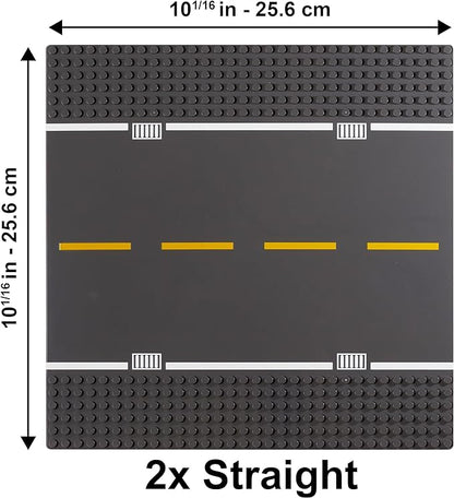 Apostrophe Games Road Baseplate – Premium Building Blocks Base Plates Compatible with All Major Brands – 6pcs Baseplate Gray with Road Design – Straight, Curve, Crossroad, T-Junction