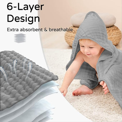 Yoofoss Hooded Baby Towels for Newborn 2 Pack 100% Muslin Cotton Baby Bath Towel with Hood for Babies, Infant, Toddler and Kids, Large 32x32Inch, Soft and Absorbent Newborn Essential