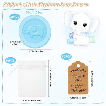 Roowest 50 Packs Mini Elephant Soap Baby Shower Favors 50 Bags 50 Thanks