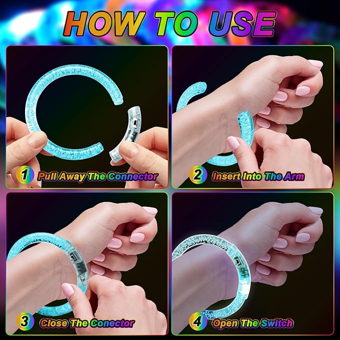 48 Pack LED Light Up Bracelets, Glow in the Dark Party Supplies, 6 Color Glow Bracelets, Rave Party Favors for Kids/Adults Birthday, Concert,Goodie Bag Fillers, New Year
