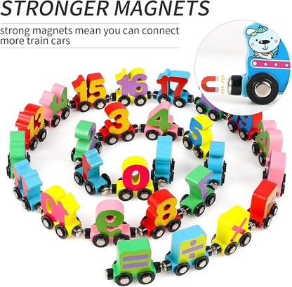 Wondertoys 27 PCS Wooden Train Set Toy Wooden Magnetic Number 1 Engine