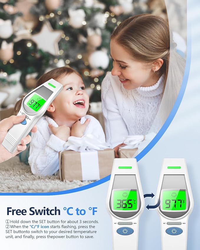 Forehead Thermometer for Kids and Adults, HealthTree No Touch Forehead Thermometer for Baby 2 in 1 Digital