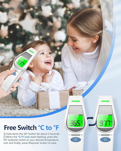 Forehead Thermometer for Kids and Adults, HealthTree No Touch Forehead Thermometer for Baby 2 in 1 Digital